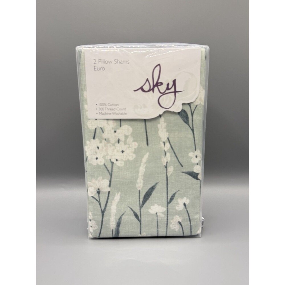 Sky 2 Euro Shams Field Flowers Sage Green 100% Cotton New